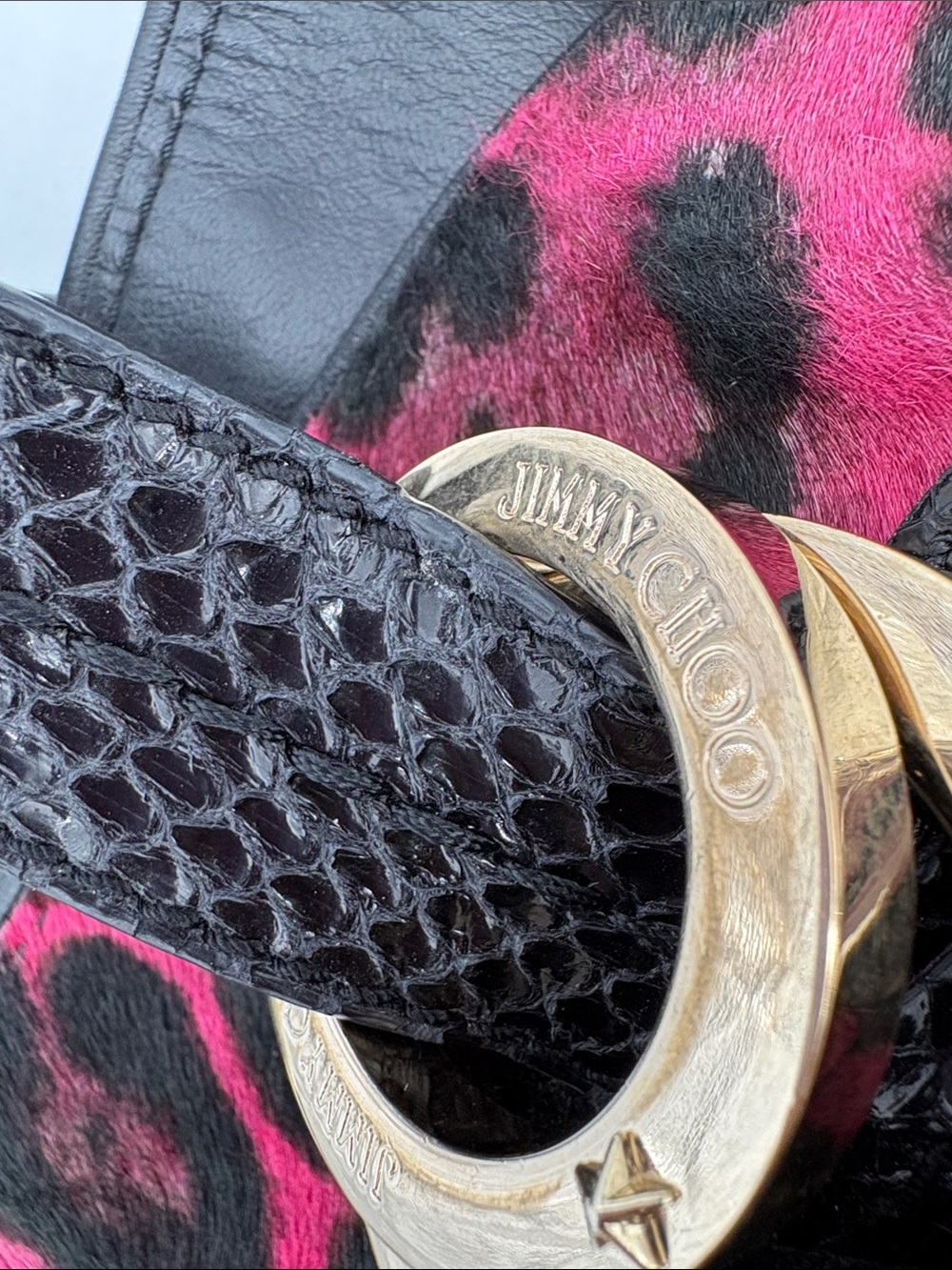 Jimmy Choo Pony Hair Fuchsia and Black Leopard-Print Tote - Picture 5 of 15